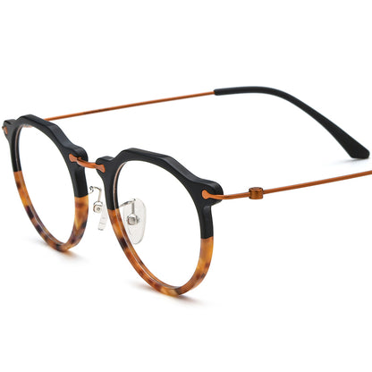 Acetate Titanium Round Optical Glasses Frame Vintage - MCROONS - Black Orange