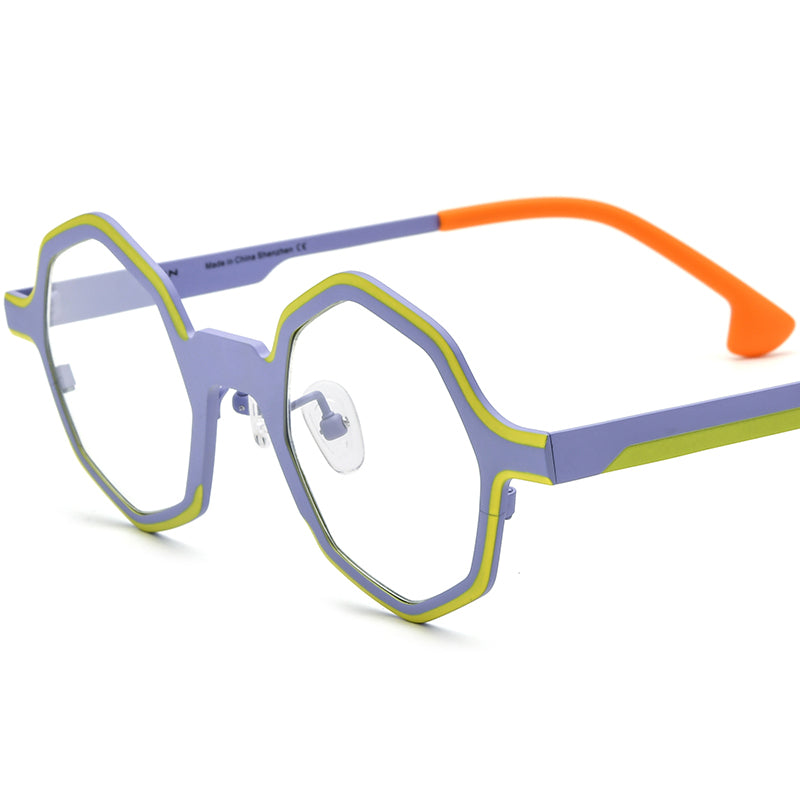 Matte Titanium Octagon Optical Glasses Frame Vintage - Purple - MCROONS