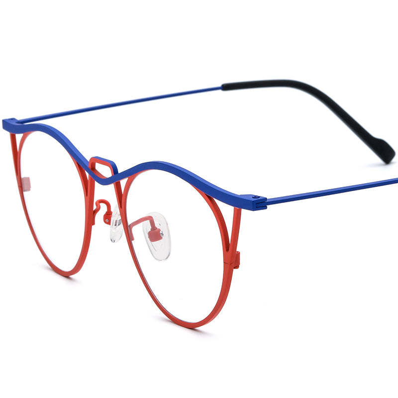Vintage Titanium Cat Eye Optical Glasses - Blue Red - MCROONS