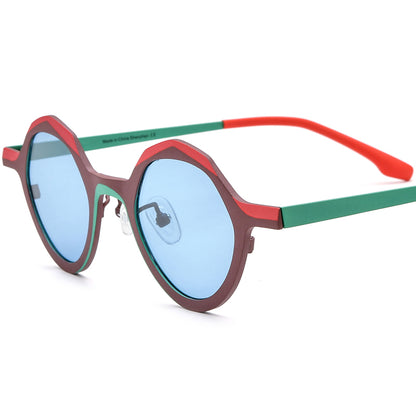 Colourful Titanium Polygon Polarised Sunglasses Retro - MCROONS - Brown Frame Blue Lens
