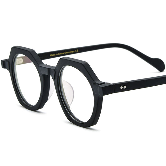 Vintage Octagon Acetate Optical Glasses Frame - Matte Black - MCROONS