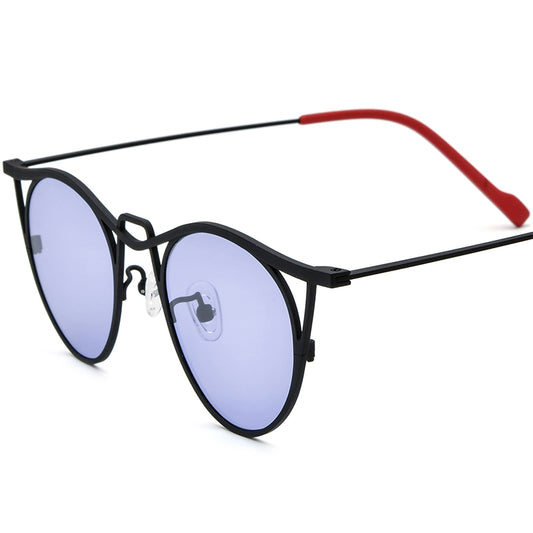 Vintage Titanium Cat Eye Polarized Sunglasses - Black Purple Lens - MCROONS