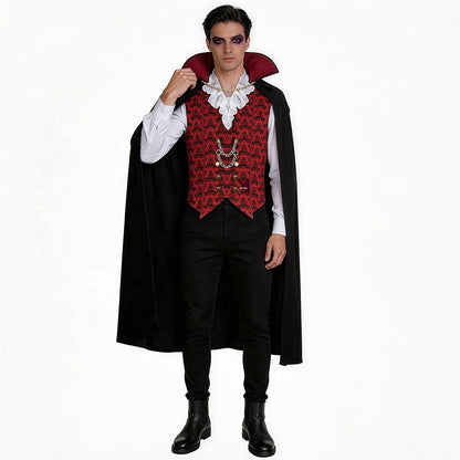 MCROONS Count Dracula Gothic Vampire Halloween costume featuring a black cape, high collar, and classic vampire details.
