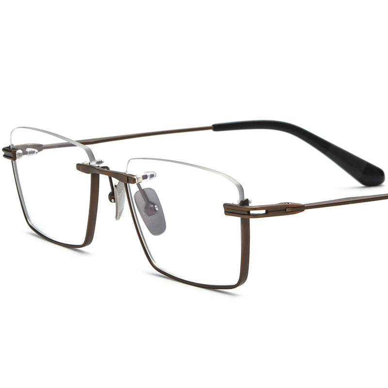 Rimless Square Titanium Optical Glasses Frame - Brown - MCROONS