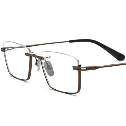 Rimless Square Titanium Optical Glasses Frame - Brown - MCROONS