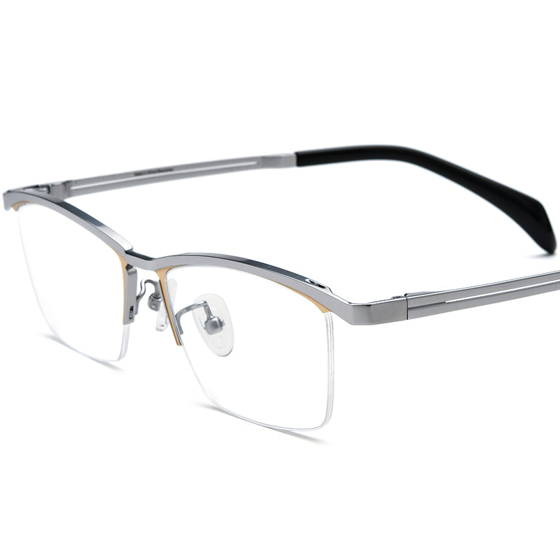 Titanium Square Semi-Rimless Glasses Frame Classic - MCROONS - Silver