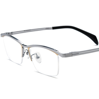 Titanium Square Semi-Rimless Glasses Frame Classic - MCROONS - Silver