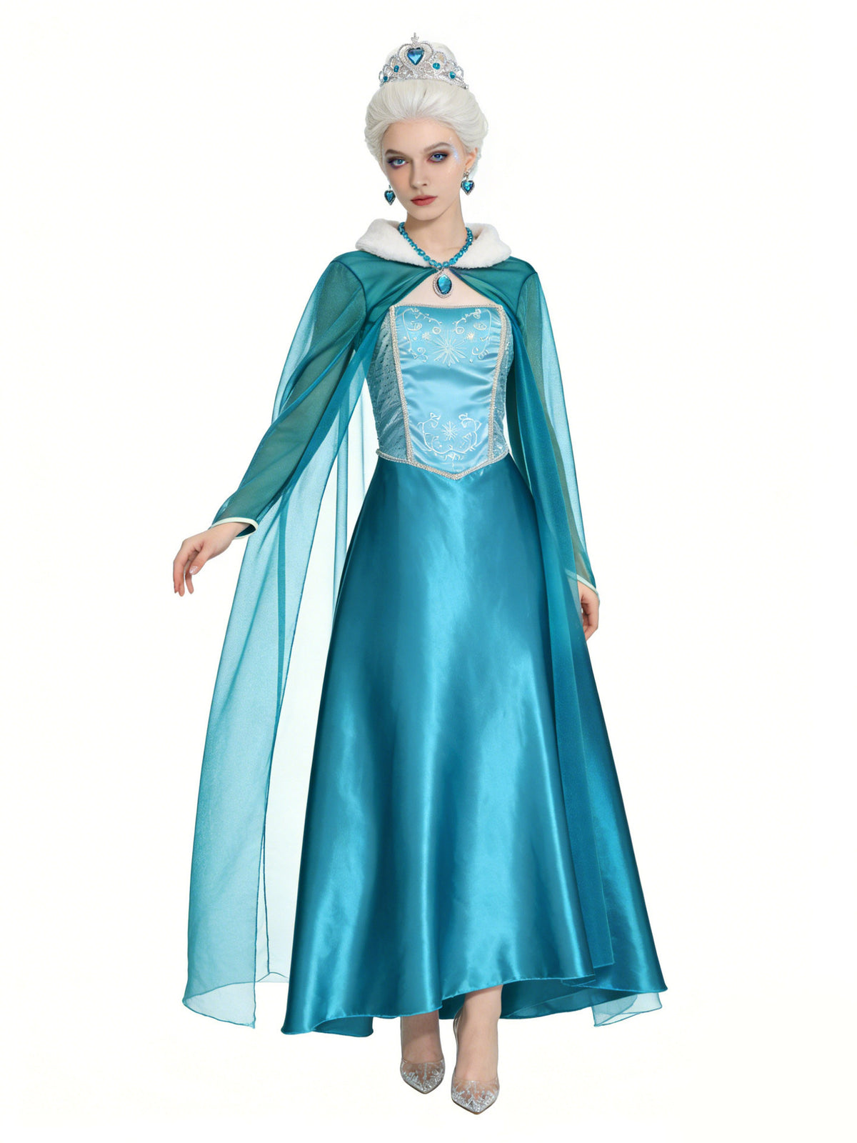 Blue Ice Queen fantasy ball gown costume by MCROONS with intricate details and flowing fabric for Halloween or costume events.