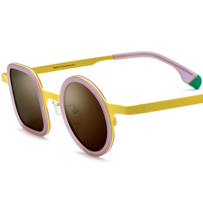 Asymmetric Acetate Titanium Polarised Sunglasses Designer - Yellow - MCROONS