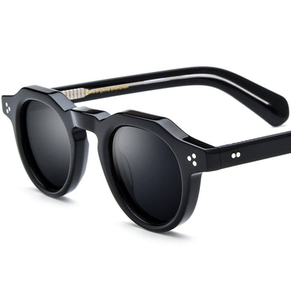 Polarised Round Acetate Sunglasses Multicolour Mirrored - Black/Grey Lens - MCROONS