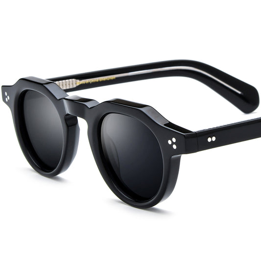 Polarised Round Acetate Sunglasses Multicolour Mirrored - Black/Grey Lens - MCROONS