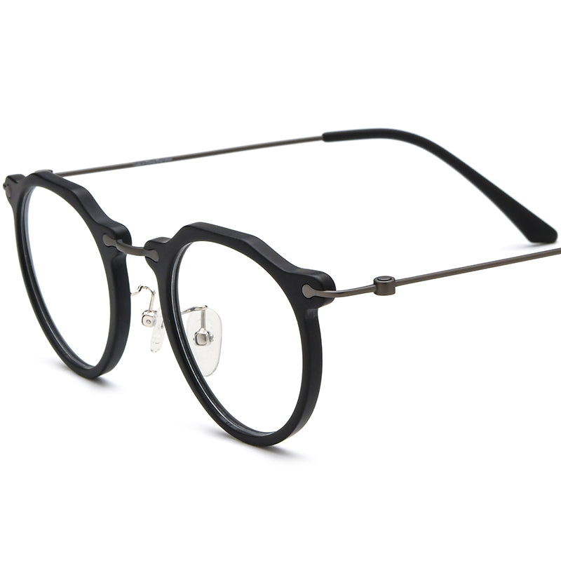 Acetate Titanium Round Optical Glasses Frame Vintage - MCROONS - Black