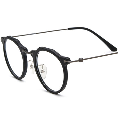 Acetate Titanium Round Optical Glasses Frame Vintage - MCROONS - Black
