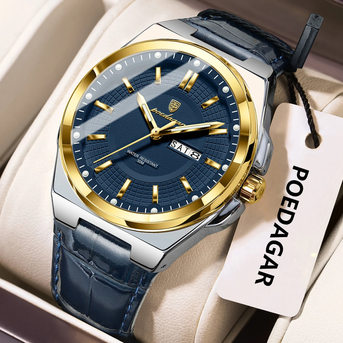 Poedagar 896 Men's Luxury Quartz Watch – Leather Strap, Waterproof, Luminous, Date