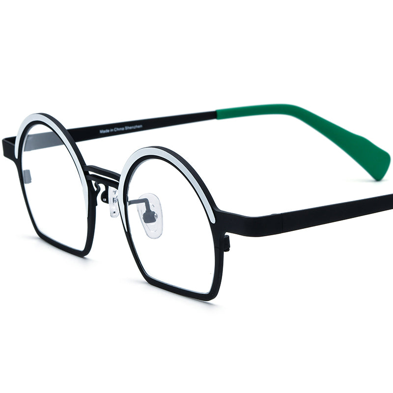 Colourful Titanium Half-Rim Round Optical Glasses - White Black - MCROONS