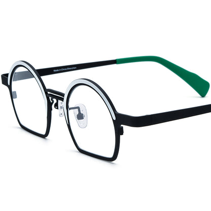 Colourful Titanium Half-Rim Round Optical Glasses - White Black - MCROONS