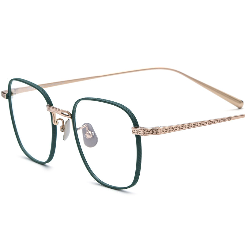 Oversized Retro Titanium Square Optical Glasses - Green Gold - MCROONS