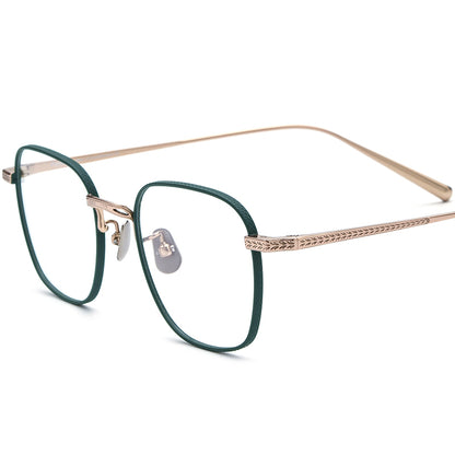 Oversized Retro Titanium Square Optical Glasses - Green Gold - MCROONS