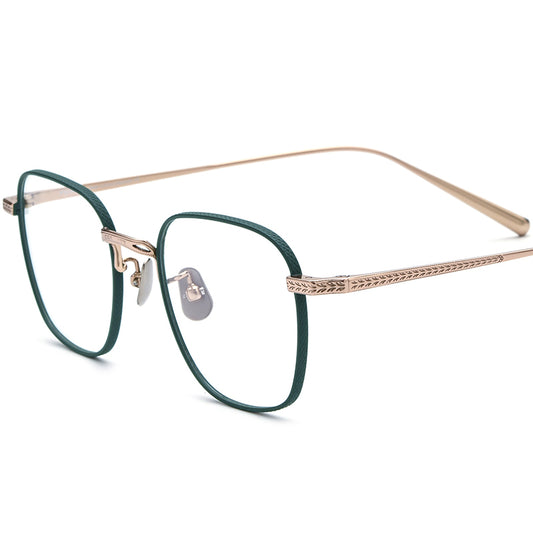 Oversized Retro Titanium Square Optical Glasses - Green Gold - MCROONS