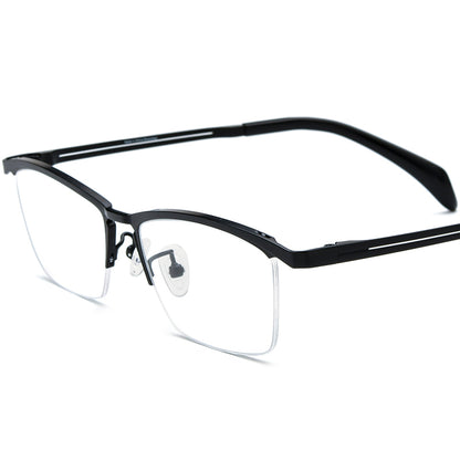 Titanium Square Semi-Rimless Glasses Frame Classic - MCROONS - Black