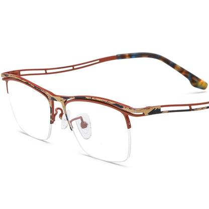 Ultralight Titanium Half-Rim Square Optical Glasses - Red - MCROONS