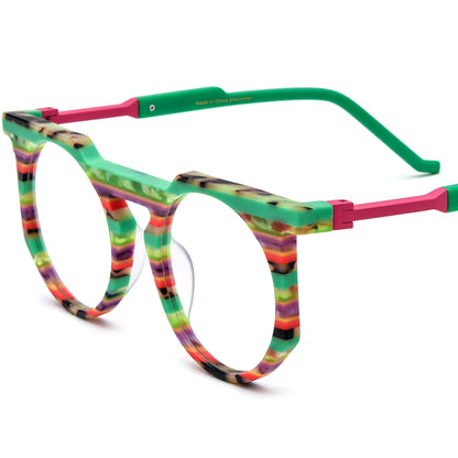 Oversized Round Multicolour Acetate Optical Glasses Frame - Green - MCROONS