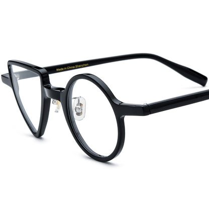 Vintage Colourblock Round Acetate Optical Glasses Frame - Black - MCROONS