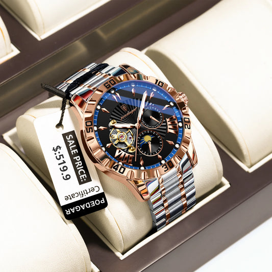 Poedagar 1415 Men's Luxury Automatic Mechanical Watch – Stainless Steel Band, Waterproof, Luminous, Date