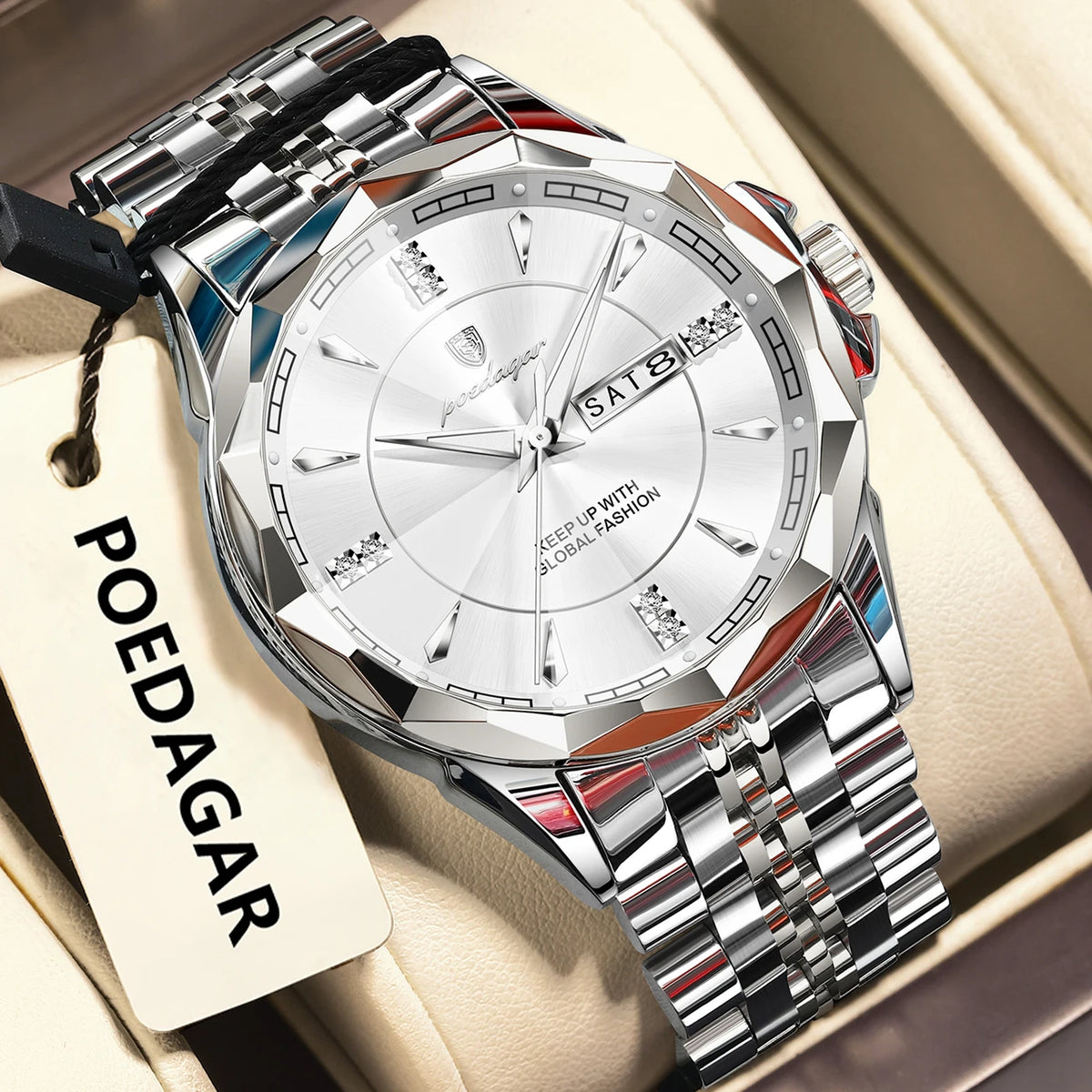 Poedagar 674 Men's Luxury Quartz Watch – Stainless Steel Band, Waterproof, Luminous, Date