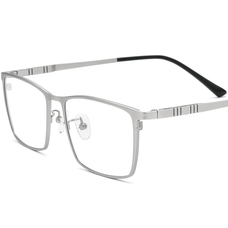 Sleek Titanium Square Half-Rim Optical Glasses Frame - Silver - MCROONS