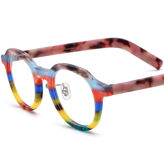 Vintage Oval Matte Acetate Optical Glasses Frame - Blue Stripe - MCROONS