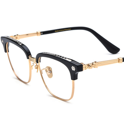 Chrome Acetate Square Optical Glasses Frame - Black Gold - MCROONS