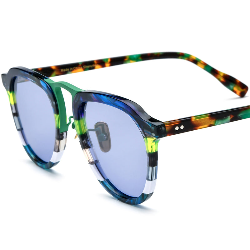 Classic Pilot Style Polarized Mirrored Sunglasses UV400 - Green Purple Lens - MCROONS