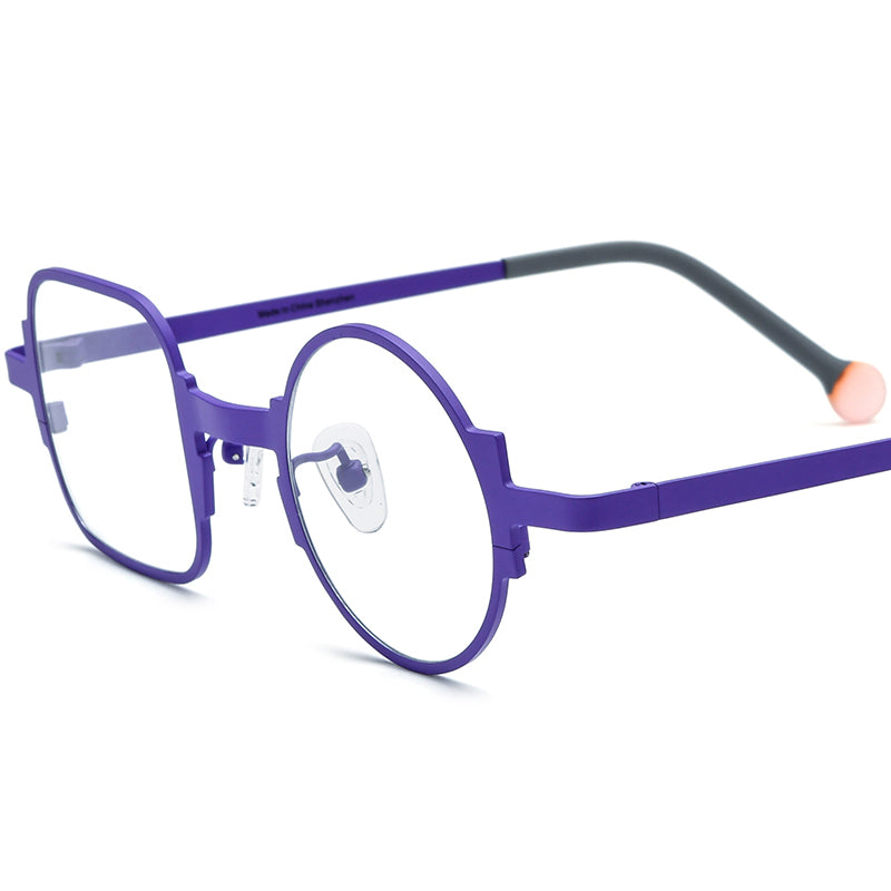 Asymmetric Titanium Square Round Optical Glasses Designer - Purple - MCROONS