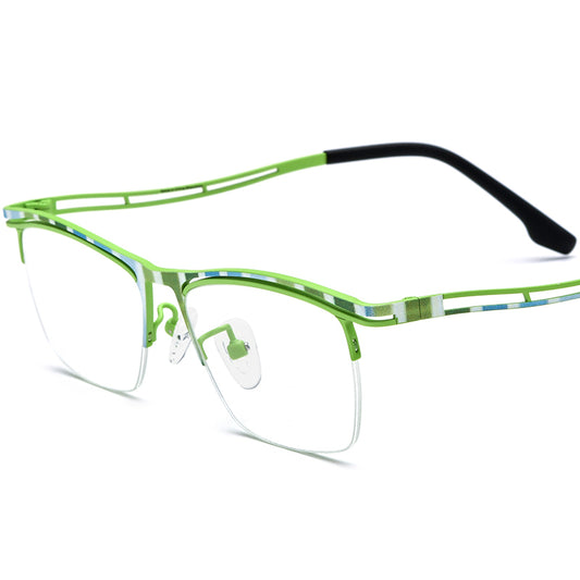 Ultralight Titanium Half-Rim Square Optical Glasses - Green - MCROONS
