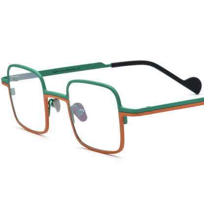 Titanium Square Optical Glasses Frame Retro Colourful - MCROONS - Matte Green Orange