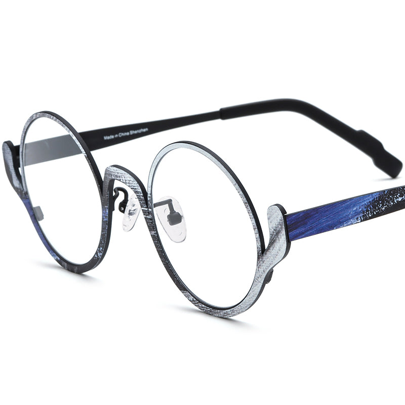 Vintage Titanium Round Optical Glasses Frame - Black - MCROONS