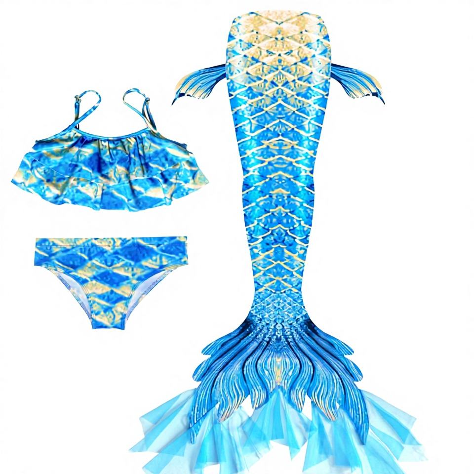 Girls' Ocean Princess Mermaid swimsuit by Mcroons featuring a colorful fish tail and ocean-themed design for kids' cosplay costume.