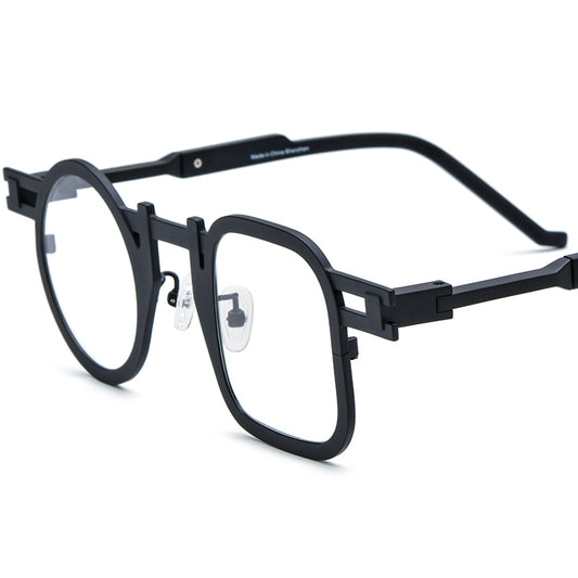 Colourful Print Titanium Square Optical Glasses Frame - Black - MCROONS