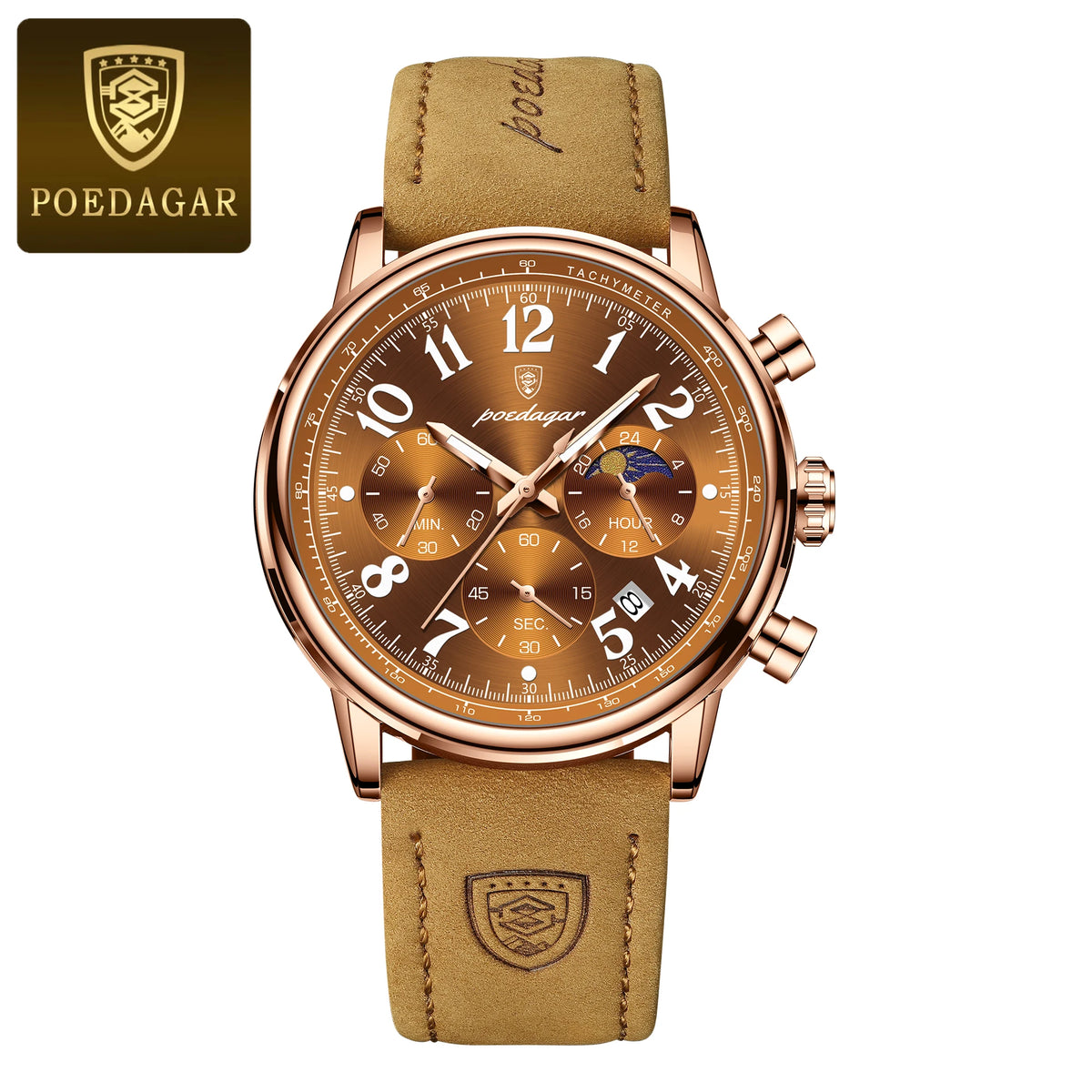 Poedagar 808 Men's Luxury Chronograph Quartz Watch – Leather Strap, Waterproof, Luminous, Date