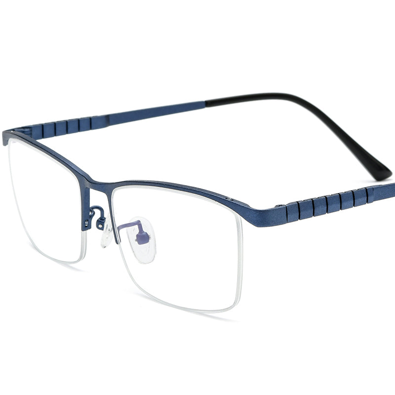 Half-Rim Square Titanium Optical Glasses Frame - MCROONS - Blue front view