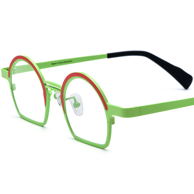 Colourful Titanium Half-Rim Round Optical Glasses - Red Green - MCROONS
