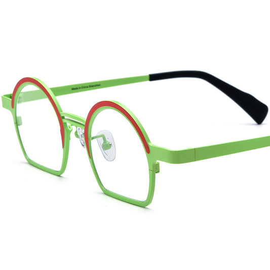 Colourful Titanium Half-Rim Round Optical Glasses - Red Green - MCROONS