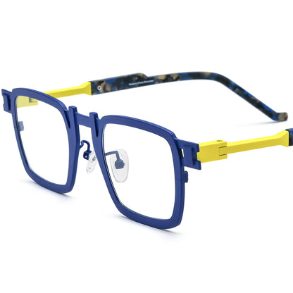Colourful Print Titanium Square Optical Frame Fashion - Blue - MCROONS