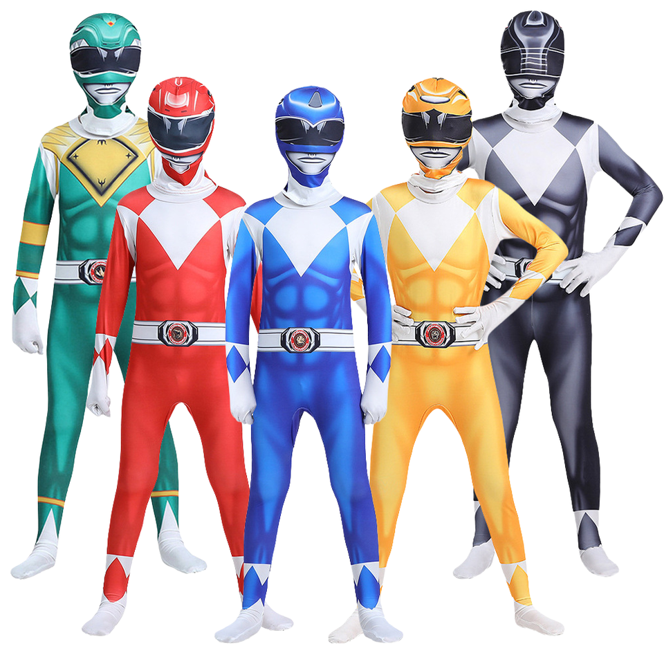 Men's Ranger Squad jumpsuit costume by Mcroons in high-stretch milk silk fabric, suitable for adult Halloween cosplay.
