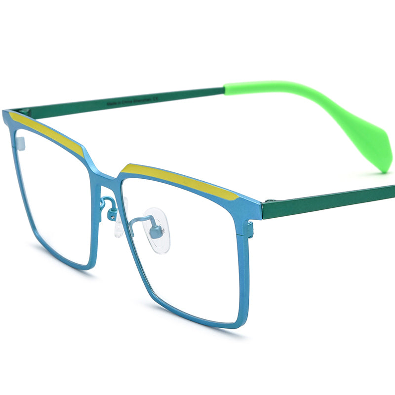 Retro Colourful Titanium Square Glasses - Matte Yellow Blue - MCROONS