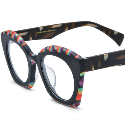 Matte Acetate Big Size Cat Eye Glasses Frame - Black - MCROONS