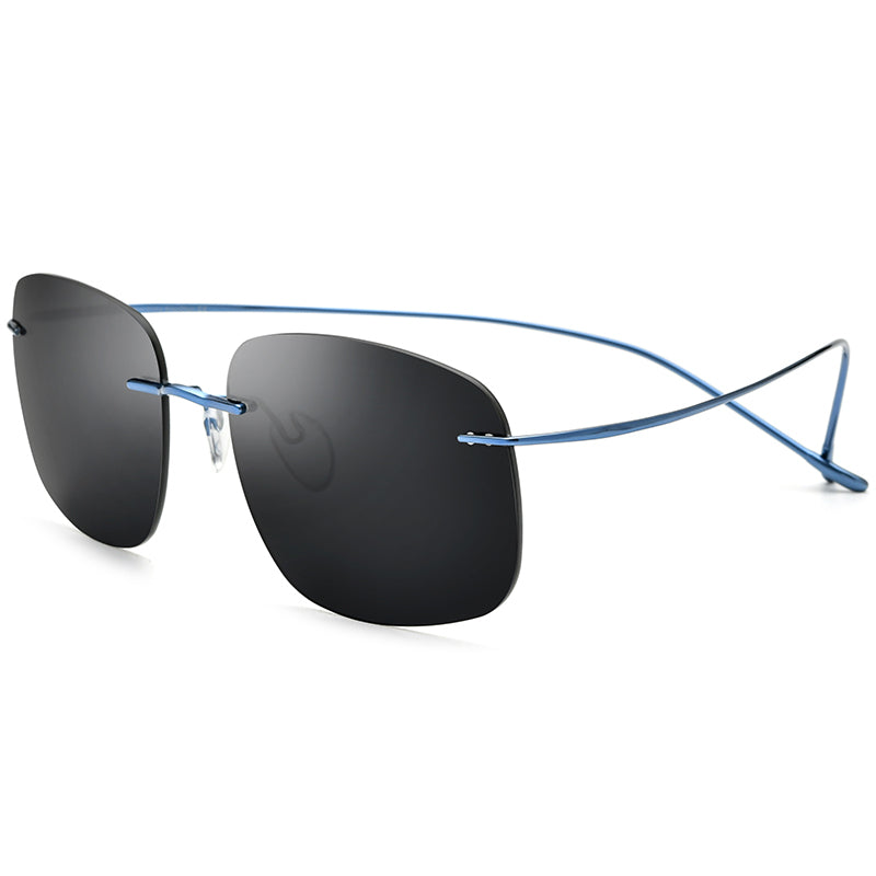 Rimless Titanium Square Polarized Sunglasses - Blue Gray - MCROONS