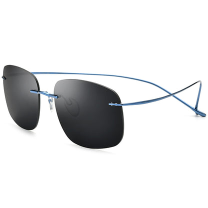 Rimless Titanium Square Polarized Sunglasses - Blue Gray - MCROONS