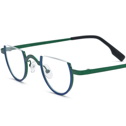 Titanium Round Optical Glasses Frame Semi-Rimless - MCROONS - Matte Blue Green